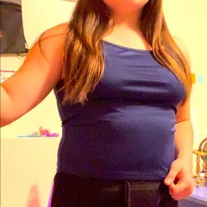 Dark blue tank top and dark blue over shirt